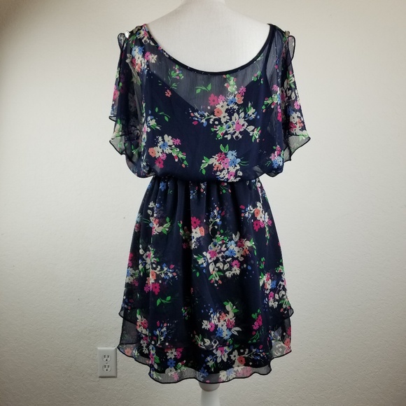 Expess flowy lined floral print mini dress - Picture 3 of 3